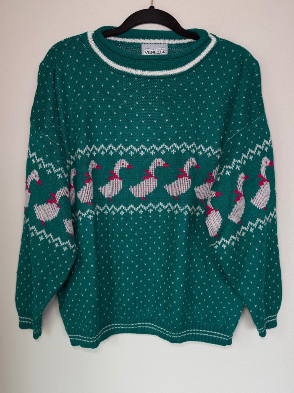 Vintage Venezia 80’s 90’s Goose Knit Cottage Cabin Crewneck Graphic Sweater
